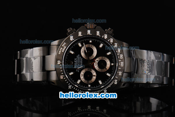 Rolex Daytona Swiss Valjoux 7750 Automatic Movement Full PVD with Black Dial and White Stick Markers - Click Image to Close